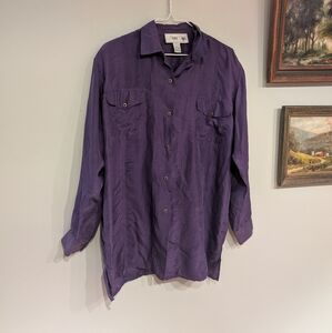 90s Vintage Silk Oversized Button Up Blouse Women's Medium Pocket Detail 184